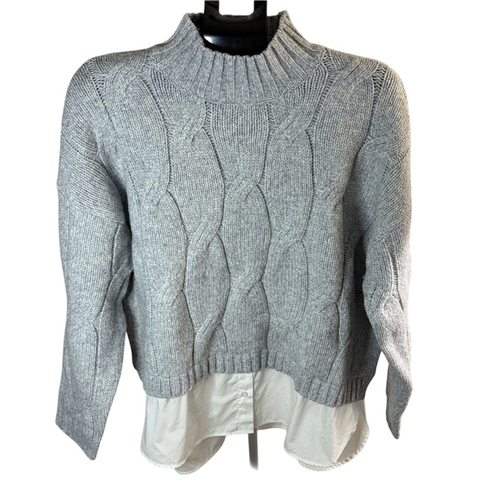 Gray Cable Knit Sweater with White Layered Hem Size XL Old Money Put-Together - Picture 8 of 8